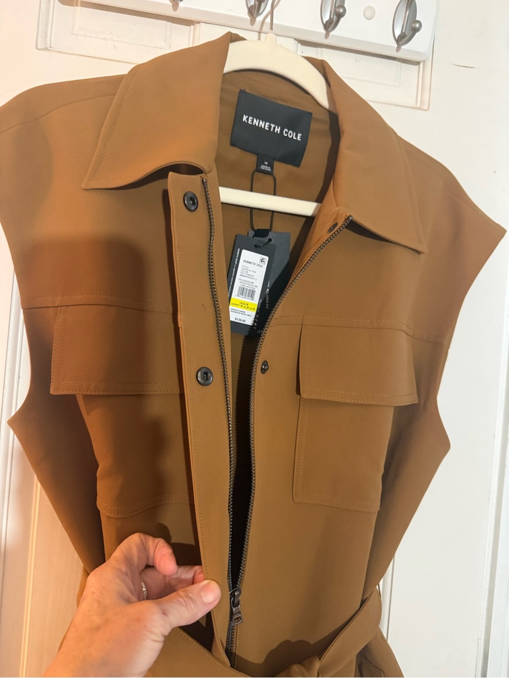 Kenneth Cole Vision Twill Boyfriend Cut Trench Vest in Tobacco